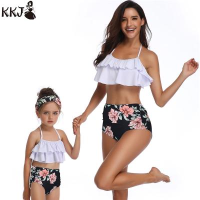 China 2019 Mommy and Me Anti-UV Matching High Ruffle Ruffle Swimsuit Girls Family Swimwear Bikini Family Matching Clothes for sale