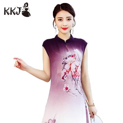 China 2019 New Korea Style Anti-Static Printed Dress Ladies A-Line Elegant Summer Cheongsam Casual Dress for sale