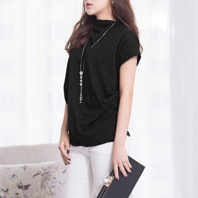 China Viable Turtle Neck Casual Short Sleeve 2019 Plus Size Women Blouse And Lady Blouse And Shirts Cotton Tops for sale