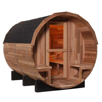 China Canadian Red Cedar Wood Outdoor Traditional Steam Barrel Sauna With Stove for sale