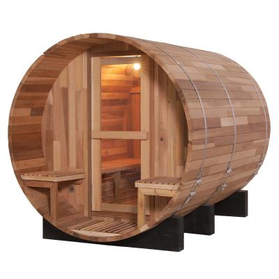 China Traditional Outdoor Traditional Wooden 4 Person Barrel Sauna Red Cedar Steam Barrel Sauna for sale