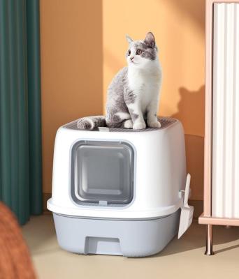 China 2022 Drawer Included New Amazon Viable Plastic Collapsible Splash Proof Large Space Cat Toilet Cat Litter Box for sale