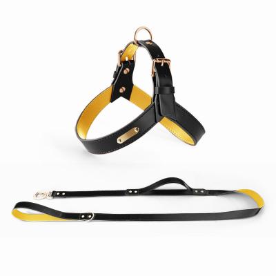 China New Arrival Summer XL Pit Bull Dog Harness Custom Leather Set-Black Luxury Harness for sale