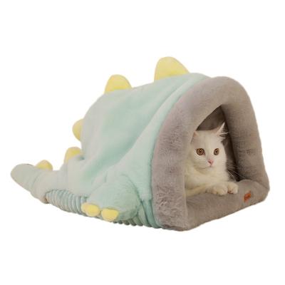 China New Design Breathable Memory Foam Pet Bed Dinosaur Shaped Cat Bed Partially Enclosed Soft Washable for sale