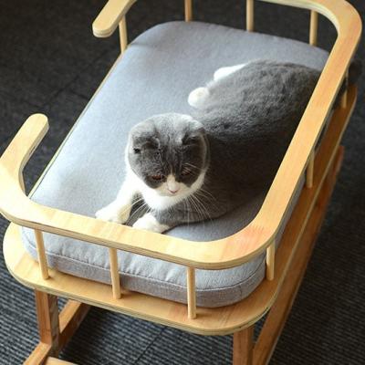 China Breathable Luxury Rocking Wooden Frame With Soft Mat Cat Bed Pet Bed Small To Medium Size Cat House for sale