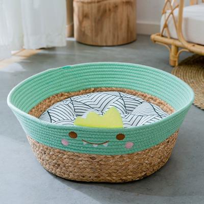 China Cooling Summer Cooling Cat Bed Woven Nest Hemp Woven Pet Sleeping Basket Splicing Beds Rope Squash Grass Pet Room for sale