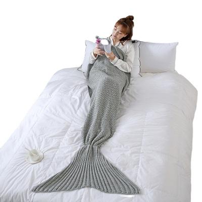 China New Solid Color Mermaid Tail Anti-Static Thickened Blanket Hollow-out Knitted Air Conditioning Nap Sofa Blanket Blanket for sale