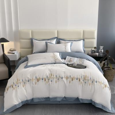 China 80s Style Anti-Static Light Luxury Bed Set 4 Piece High-End Cotton Three Piece Long-staple Cotton Quilt Blanket Pure Embroidery Wooly Bed for sale