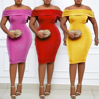 China Breathable New Arrivals Spring Plus Size Ladies Dress Off The Shoulder Dress\Bodycon Dresses #D3038C for sale