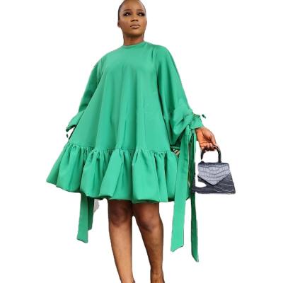 China Spring 2022 New Women's Breathable Casual Dress Loose Bubble Sleeve Dress //Solid Color Plus Size African Dress for sale