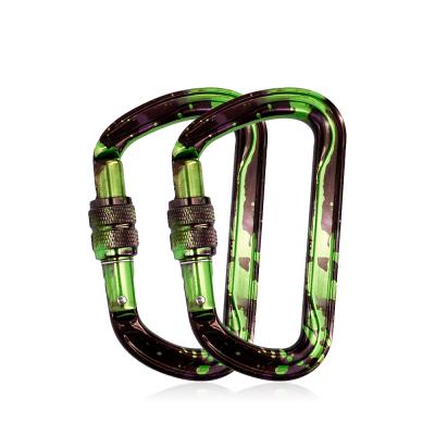 China Outdoor Climbing Activity 7075 Aluminum Alloy CE UIAA Certified D Form Rise Locking Aluminum Carabiner 30KN for sale