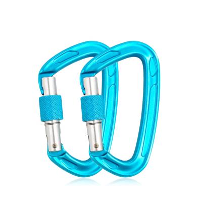 China Outdoor Climbing Activity Wholesale 22KN CE Certified D Shape Raise Hammock Custom Locking Aluminum Carabiner for sale