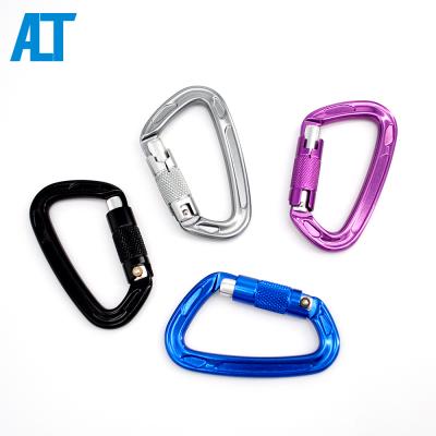 China Outdoor Climbing Activity 22KN D Shape Custom CE Certified Camping Self-locking Logo Climbing Aluminum Carabiner for sale