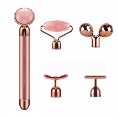 China Face Lift Massager Roller Vibrating Jade Roller Rose Quartz Facial Roller 5 in 1 for sale