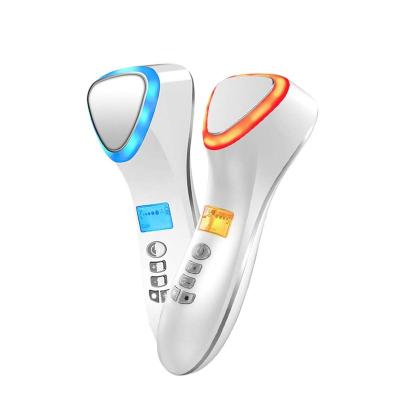 China Hot Red Blue Beauty Blood Vessels Removal Anti Aging Handheld Cold Vibration LED Facial Massager for sale