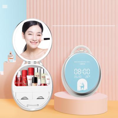 China Girls Single Side Light LED Mirror Lighted Makeup Cosmetic Mirror With Storage Box for sale