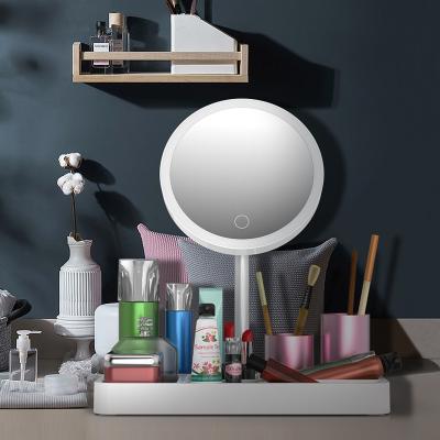 China Lighted Custom Logo Makeup Table Smart Touch Folding Mirror With Light for sale