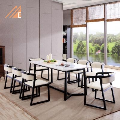 China Modern Luxury Marble Top Restaurant Furniture Long Wooden Legs Table Set for sale