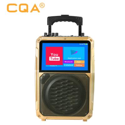 China PORTABLE 10.1inch CQA Cart Screen Speaker with Touch Screen and Wireless Microphone for Party System with Subwoofer for sale