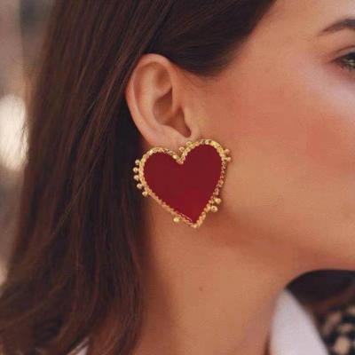 China Fashion wild personality OL women's stud earrings big love heart shape popular red earrings TRENDDY jewelry for women 2020 for sale