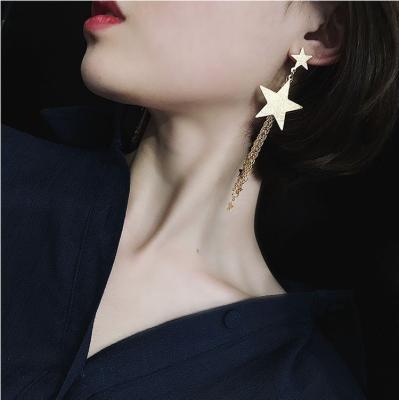 China Korean star charm gold star pentagon jewelry new fashion personality long earrings fashion tassel drop earrings for women for sale