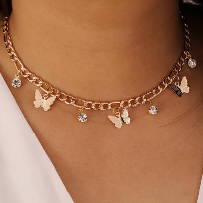 China 2021 Trendy Gold simple butterfly fashion new product trend rhinestone jewelry choker crystal necklaces for women for sale