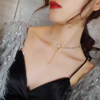 China 2020 TRENDY New Full Diamond Fashion Rhinestone Star Clavicle Chain Women Short Neck Crystal Pearl Jewelry Choker Pendant Necklaces for sale