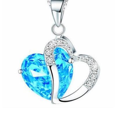 China Trendy Fashion Women Charm Multicolor Crystal Rhinestone Blue Heart Shape Silver Zircon Pendant Necklaces Jewelry For Women for sale