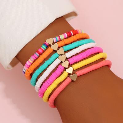 China TRENDY Fashion Accessories 7 Piece Beaded Bracelets Set Women Love Heart Polymer Clay Colorful Bracelet Set For Women Men for sale