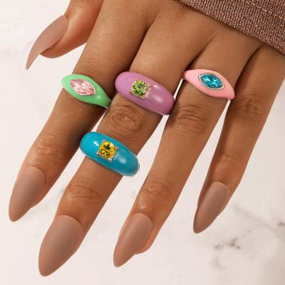 China 2021 TRENDY Men's Simple Fashion Jewelry Rings Candy Macaroon Color Rhinestone Drop Oil Crystal Wedding Rings Set For Women for sale