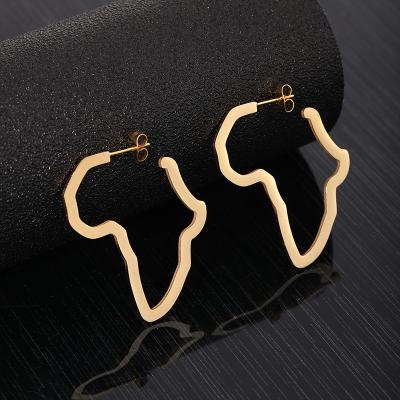 China 2020 TRENDY Women Fashion New Charm Africa Map Earrings Gold Silver Stainless Steel Jewelry Stud Earrings For Women for sale