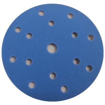 China Remove dust 150mm and 15 holes small abrasive blue film grinding wheel sanding Velcro and PSA backing for sale