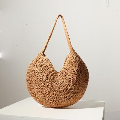 China SESHINE New 2022 Women Fashion Portable Female Casual Round Straw Woven Tote Shoulder Purses for sale