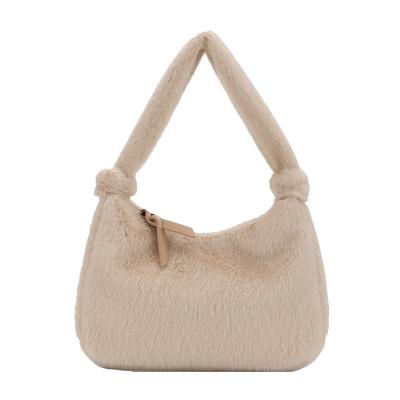 China Autumn And Winter Fashion Mini All-match Furry Plush Handbag Solid Color Armpit Bag for sale