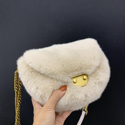 China Fluffy Faux Fur Women Faux Fur Purse Handbag Ladies Chain Shoulder Small Cross - Body Saddle Bags for sale