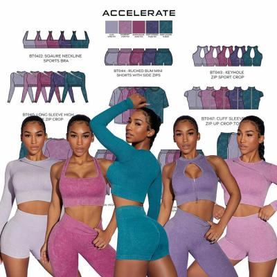 China 2022 Breathable Women Custom Gym Fitness Set Seamless Ribbed Yoga Sets High Waist Compression Workout Sports 5 Pcs Active Gym Wear By Zipper for sale