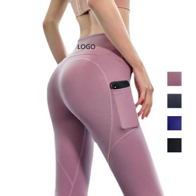 China Custom Breathable LOGO Yoga Pants With Side Mesh Pockets Polyester Women Slim Fitness Yoga Pants Quick Dry Breathable Hip Lifting Gaiters for sale