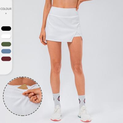 China 2022 new arrival breathable tennis skirt plus size women sportswear golf casual sports skirt high waist slit edge tennis skirt with pocket for sale