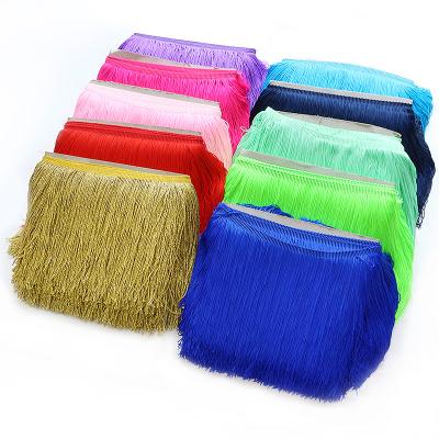 China 20cm *10meter/pack Viable Wide Lace Fringe Trim Tassel Fringe Trimming For DIY Latin Dress Stage Clothes Accessories 10meter for sale