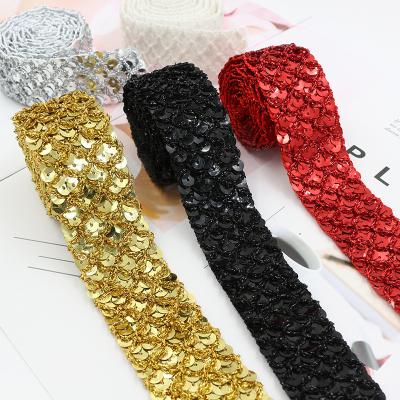 China SH019 Mermaid Scale Pattern Gold Silver Sequin Gimp Braid Lace Trim For Garment for sale