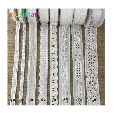 China Sustainable Quality Size Eyelet Cotton Lace Trimmings White Embroidered Lace Materials Lace Trimmings E012 for sale