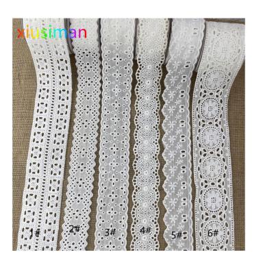 China 4-7CM Size Quality Quality Lace Materials White Embroidered Eyelet Cotton Lace Trimmings E014 for sale