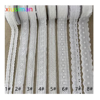 China New Design E022 Sustainable High Quality Cotton Wedding Lace Fabrics/Dissolvable Lace Trimming/Crochet Cotton Rope Embroidered Lace for sale