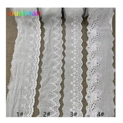 China 9CM Eyelet Cotton Lace Trimmings Viable Size Quality Quality Lace Materials White Embroidered Lace Trimmings E039 for sale