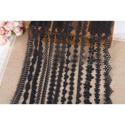 China Polyester Handmade Water Soluble Crochet Lace Webbing Black C028 Floral Ribbon For Handmade Sewing Embroidered for sale