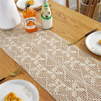 China T010 Durable Crochet Lace Hollow Tassels Wedding Decor Beige Table Runner,Table Cover Coffee Table Runner Romance for sale