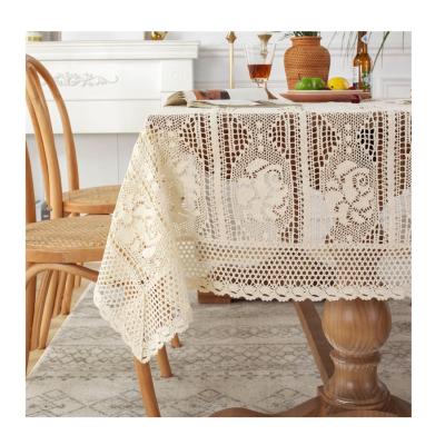 China T011 Durable Crochet Hollow-out Garden Tablecloth French Laid Lace Tassel Fabric Tea Tablecloth Cover for sale