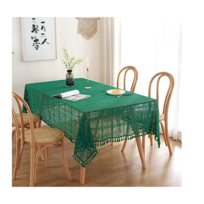 China Durable Black European Style Garden Crochet Knitting Hollow Table Lace Tassel Fabric Art Tea Table Cloth T012 for sale