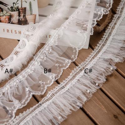 China Viable 8cm Chiffon 3D Flower Lace Fabric Embroidery 3D Beaded Beaded Tassels Lace Trim For Table Cloth Curtain E103 for sale