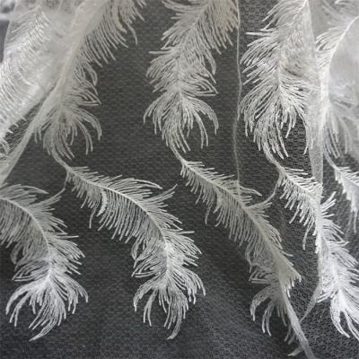 China RYZX063 Sustainable Embroidery Delicate Feather Bridal Lace Fabric Supplier for sale